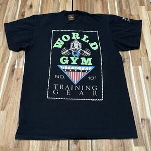 Vintage World Gym Shirt Mens L Black‎ Gorilla Weightlifting Power Lifter 90s USA
